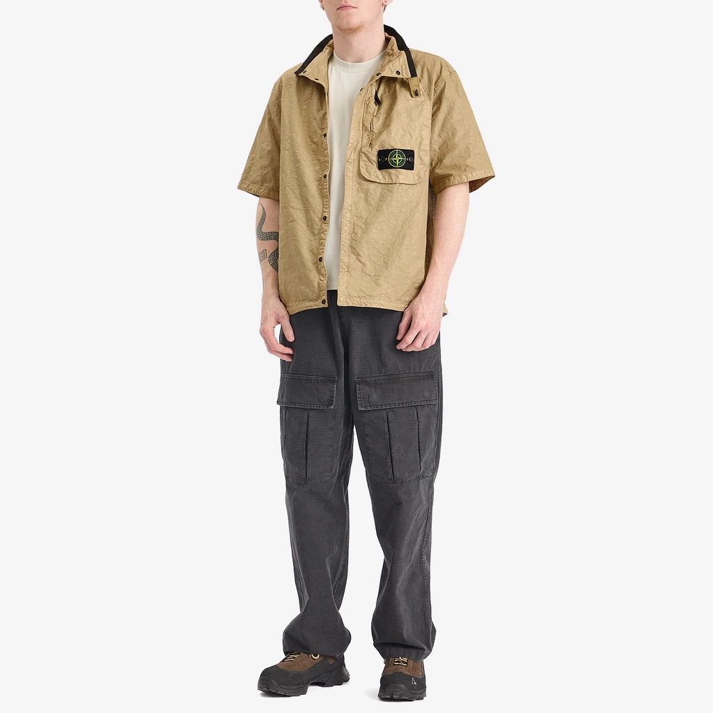 Stone Island Men's Organic Nylon Panama-TC Short Sleeve Shirt Biscuit